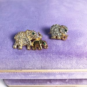 Vintage elephant rhinestone brooch and pin set.